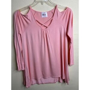 Ella Mara Pink Cold Shoulder Criss Cross Neck Tunic Top Women's Size S